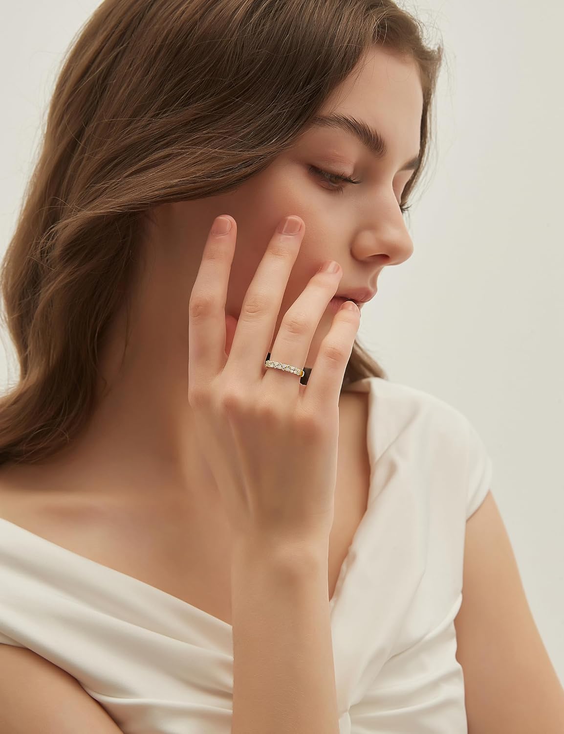 EAMTI Wedding Bands for Women Baguette Round Cubic Zirconia Two-Row Eternity Band Stackable Engagement Rings Travel Ring Size 4-10