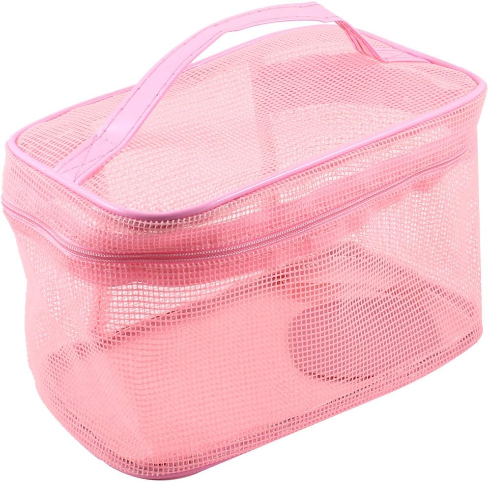 Ruilogod Handy Women Zippered Pink Rectangle Cosmetics Holder Makeup Bag w Mirror (id: 8e2 959 a90 d95 647