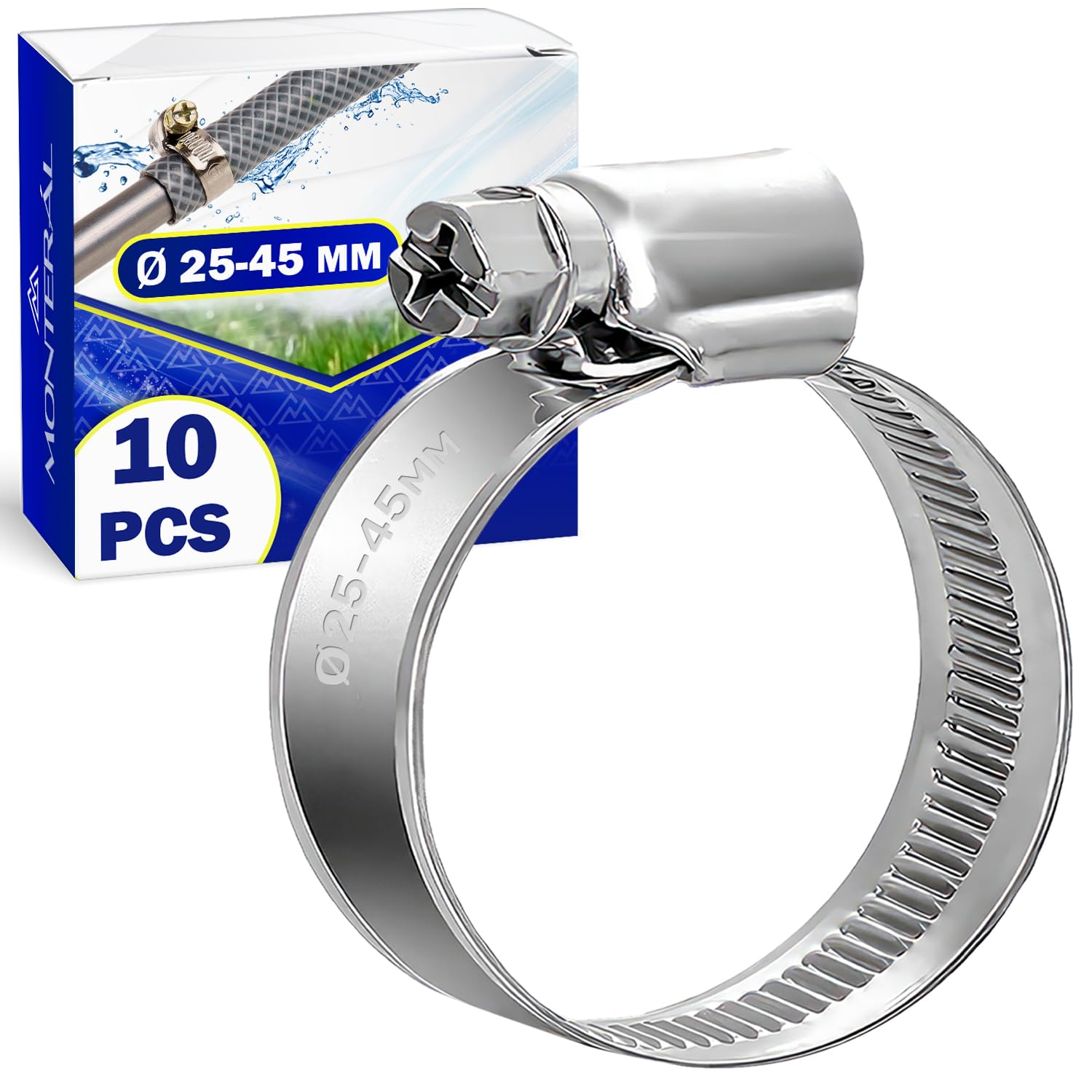 10 Pezzi Fascette Metalliche Stringitubo Ø 25-45 mm - Fascette Stringitubo per Piscina Giardino Lavatrice Acqua Corrente - MONTERAL