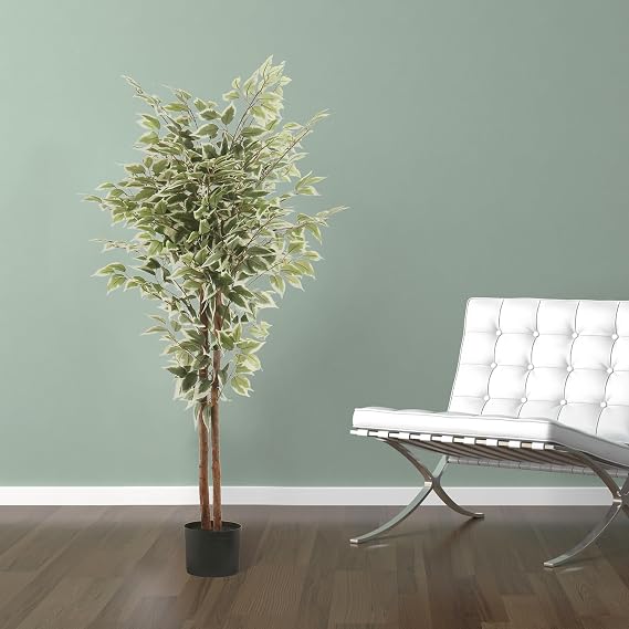 5ft Artificial Ficus Tree, Artificial Plant with 2 Stems and 708 Leaves, Perfect for Home Office Indoor Decoration