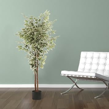 5ft Artificial Ficus Tree, Artificial Plant with 2 Stems and 708 Leaves, Perfect for Home Office Indoor Decoration