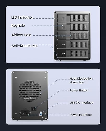 Miniatura 8 de ORICO Caja de disco duro de 5 bahías, sin bandeja, aluminio de 3.5 pulgadas, ventilador de refrigeración integrado de 3.150 in y fuente de