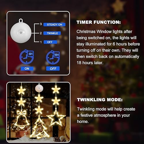 Miniatura 3 de LYUBASA 3 luces de Navidad para ventana, funciona con pilas, para colgar en la ventana de Navidad, luz blanca cálida, campana de árbol en forma de