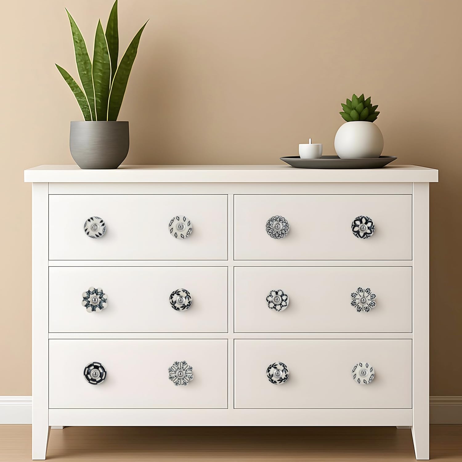 Ajuny Ceramic Cabinet Knobs, Set of 30 - Vintage Black & White, Hand-Painted Pumpkin & Round Drawer Pulls for Kitchen Cabinets, Vanities, Dressers & Cupboards, 1.5 in, Screws & Backplates Included