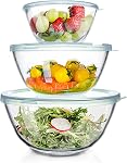Luvan High Borosilicate Glass Mixing Salad Bowls with Lids Set of 3,4.5QT,2.7QT,1.1QT, Large Kitchen Nesting Bowls, Great for Food Storage, Cooking, Baking,Prepping,Dishwasher and Microwave Safe-3PCS