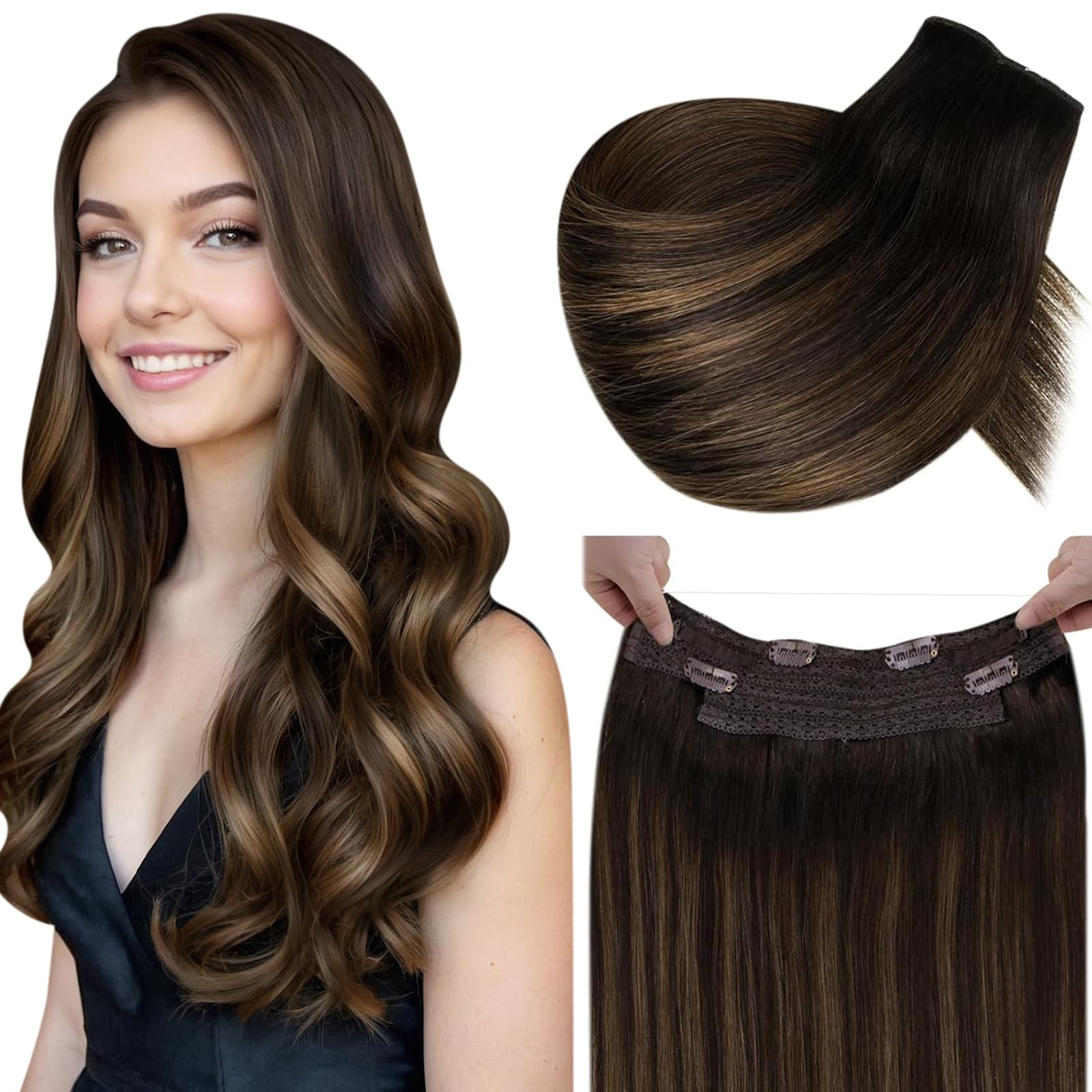 LaaVoo Wire Hair Extensions Human Hair 18 Inch Medium Brown Wire Human Hair Extensions Light Brown Human Hair Extensions Long Straight Hair 86g — view 23