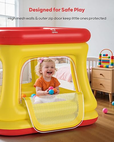 Miniatura 4 de QPAU Casa inflable 3 en 1 para niños pequeños de 1 a 3 años, piscina de pelotas y trampolín, casa inflable con bomba, red de seguridad, gorila de