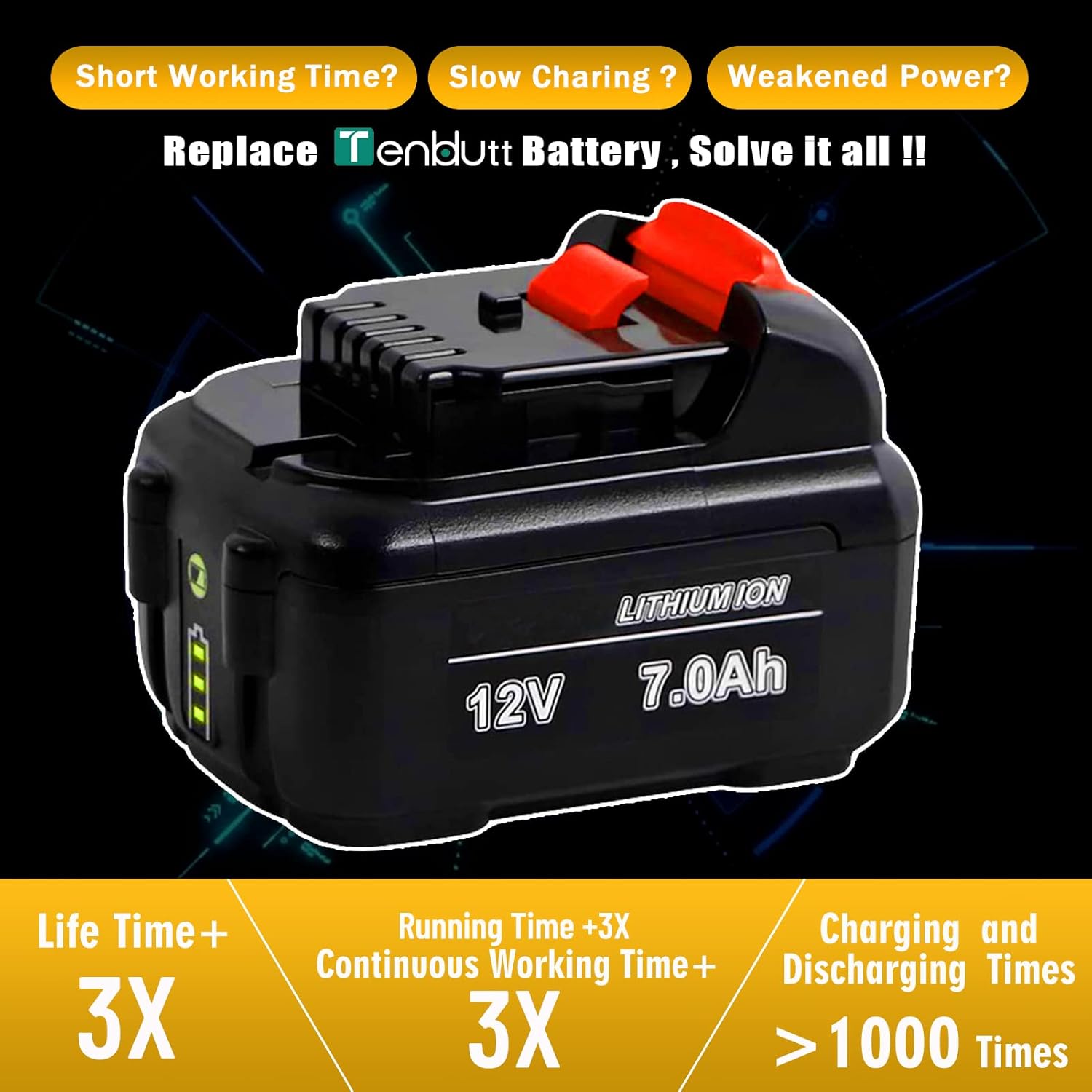 TenHutt 【Upgrade | 7.0AH】 12V Replacement Battery for Dewalt 12V Battery MAX Cordless Power Tool DCB120 DCB123 DCB124 DCB127 Lithium-ion Battery