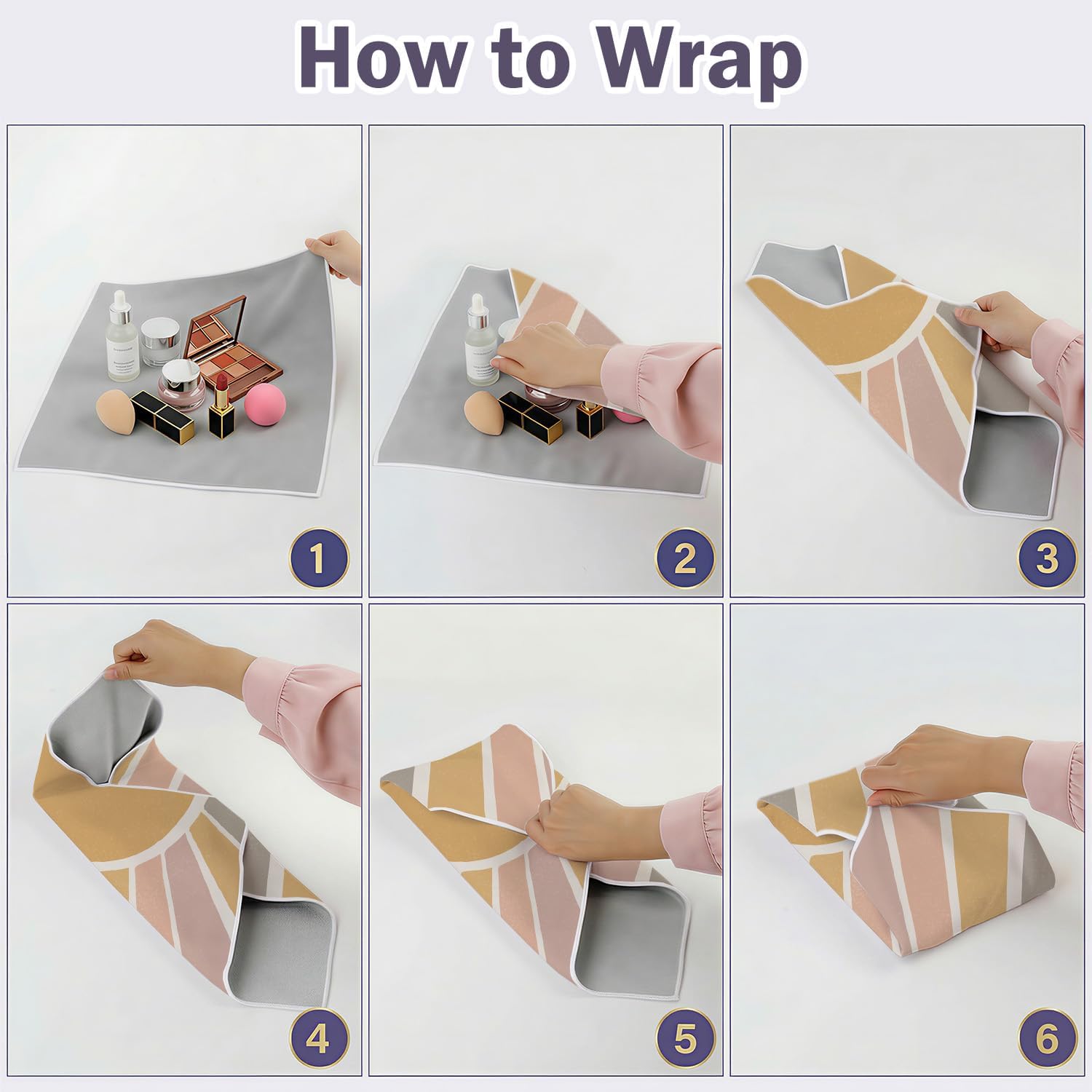 Boho Sun Self-Adhesive Magic Cloth Wrap, Sunshine Sunrise Cosmetic Makeup Bag Organizer for Toiletries Camera Lens, Abstract Foldable Travel Pouch Gifts for Women Beauty 13.8x13.8in