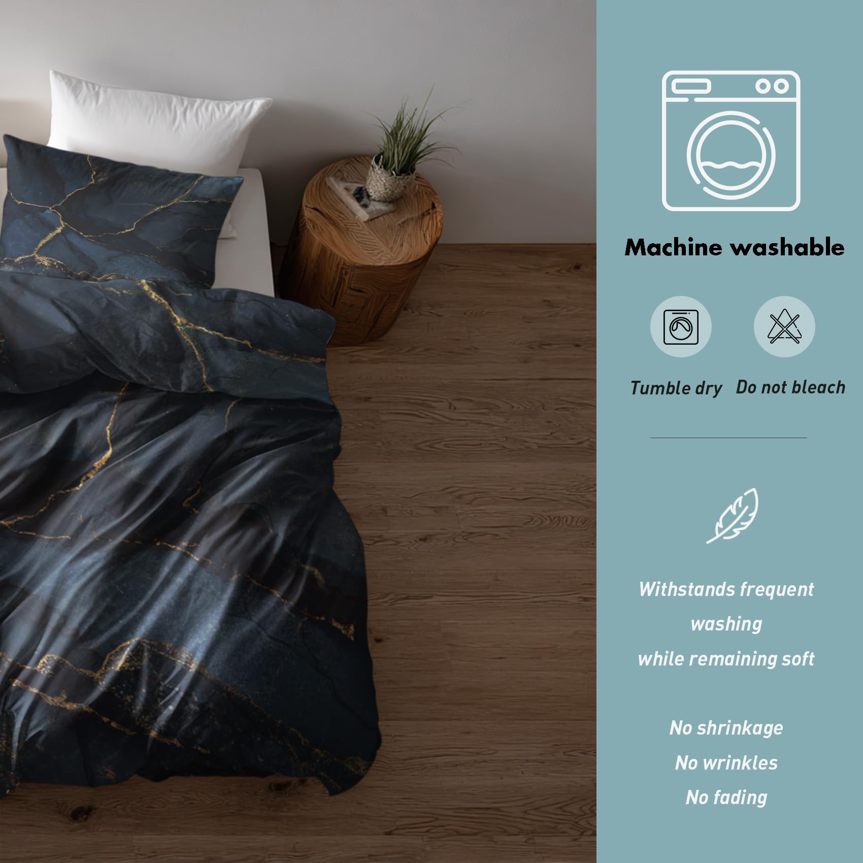 Generisch Bettwäsche 200x200, Marmor Bettbezug mit 2 Kissenbezug 80x80, 3tlg Schlafzimmer Deko, Dunkelblau Modern Abstrakt Muster Weiche Mikrofaser Deckenbezug, Reißverschluss A590C