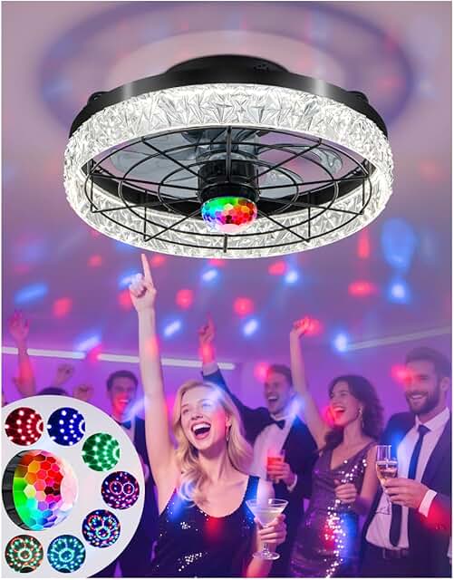 Disco Ceiling Fans with Lights,7 Color Disco Ball Modes, Flush Mount Low...