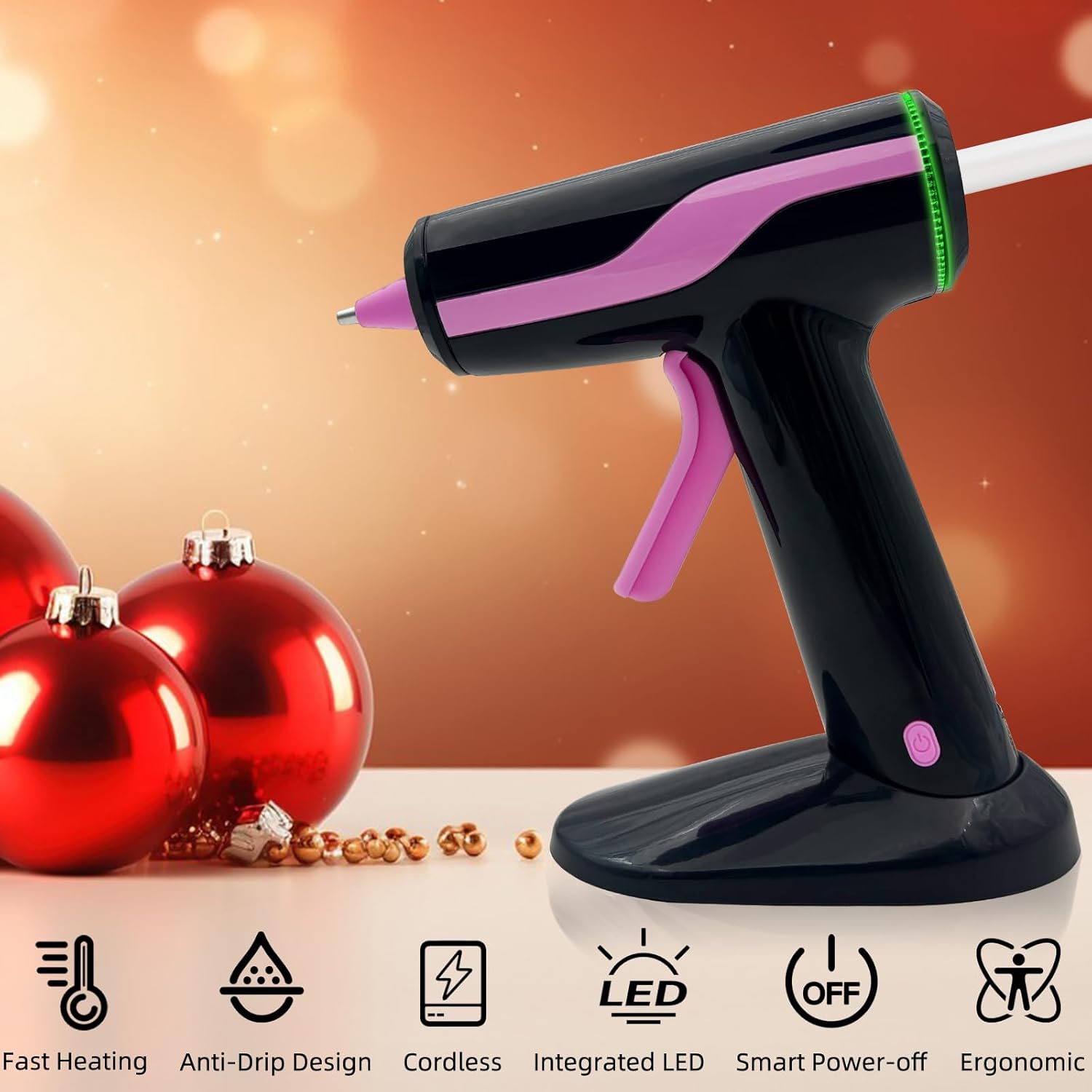 Cordless Hot Glue Gun, Rechargeable Hot Melt Glue Gun 2Ah Built-in Battery Smart Power-Off With 30pcs Premium Glue Sticks, 10pcs Wood Craft Sticks, Carry Case for DIY, Arts &Crafts