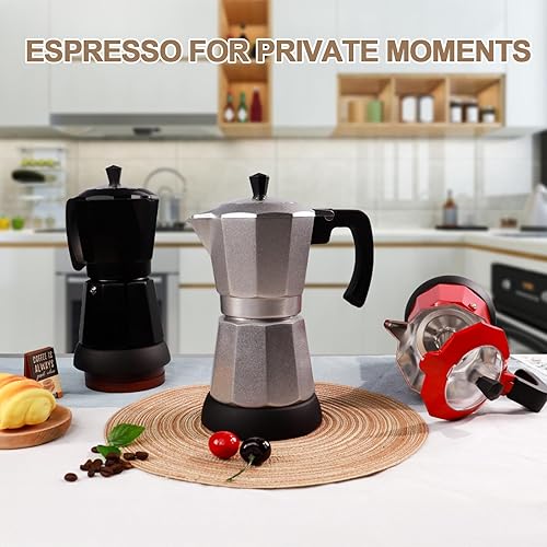 Miniatura 8 de Olla eléctrica de aluminio para moka de 5 a 6 tazas, 9.1 fl oz, cafetera expresa, portátil, cafetera italiana, clásica, greca, café, moca, con base
