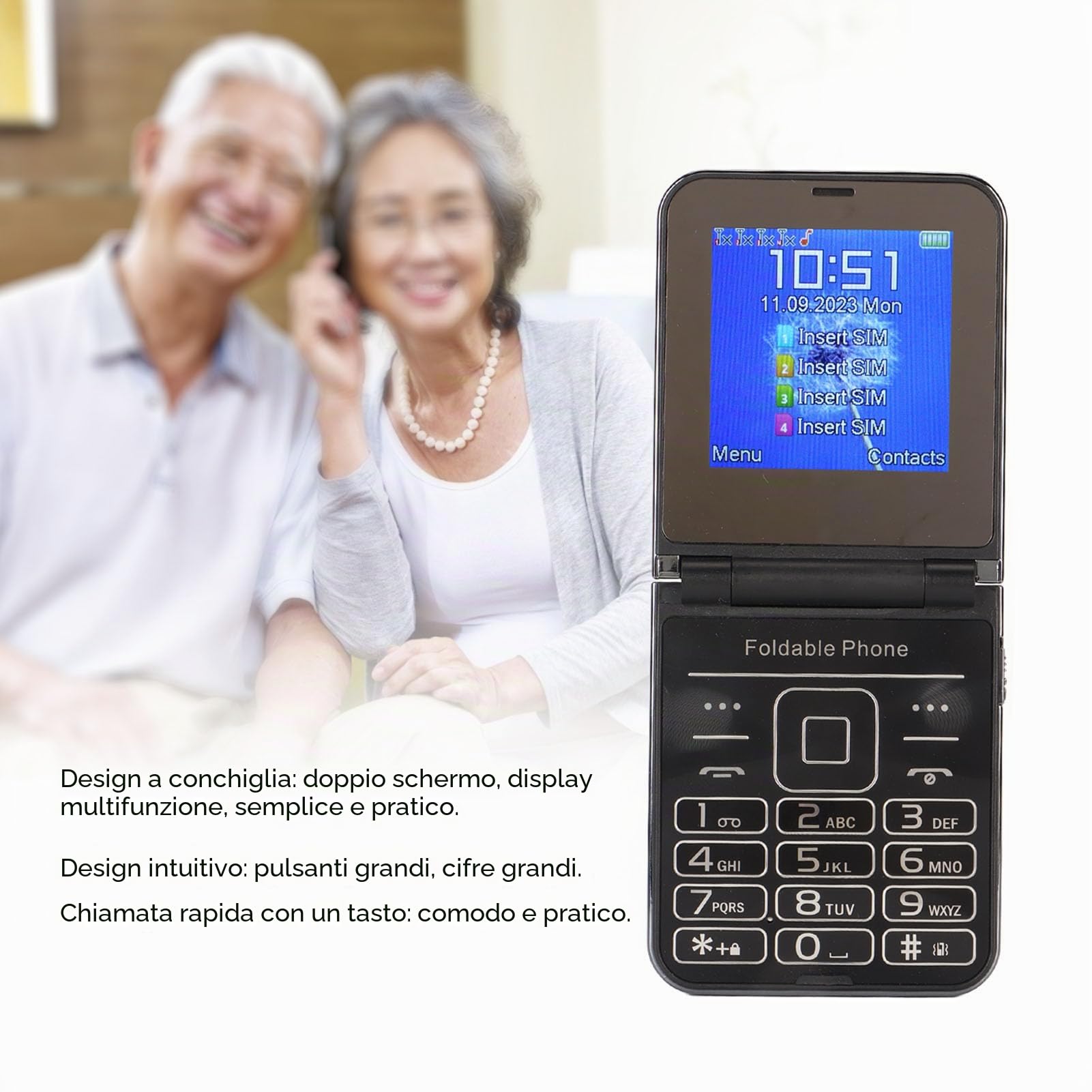 Telefono Cellulare a Conchiglia 2G, Telefono Cellulare a Conchiglia da 2,6 Pollici per Anziani, Tasti Grandi, Cifre Grandi, Suono Forte, Telefono per Anziani con Torcia a LED,