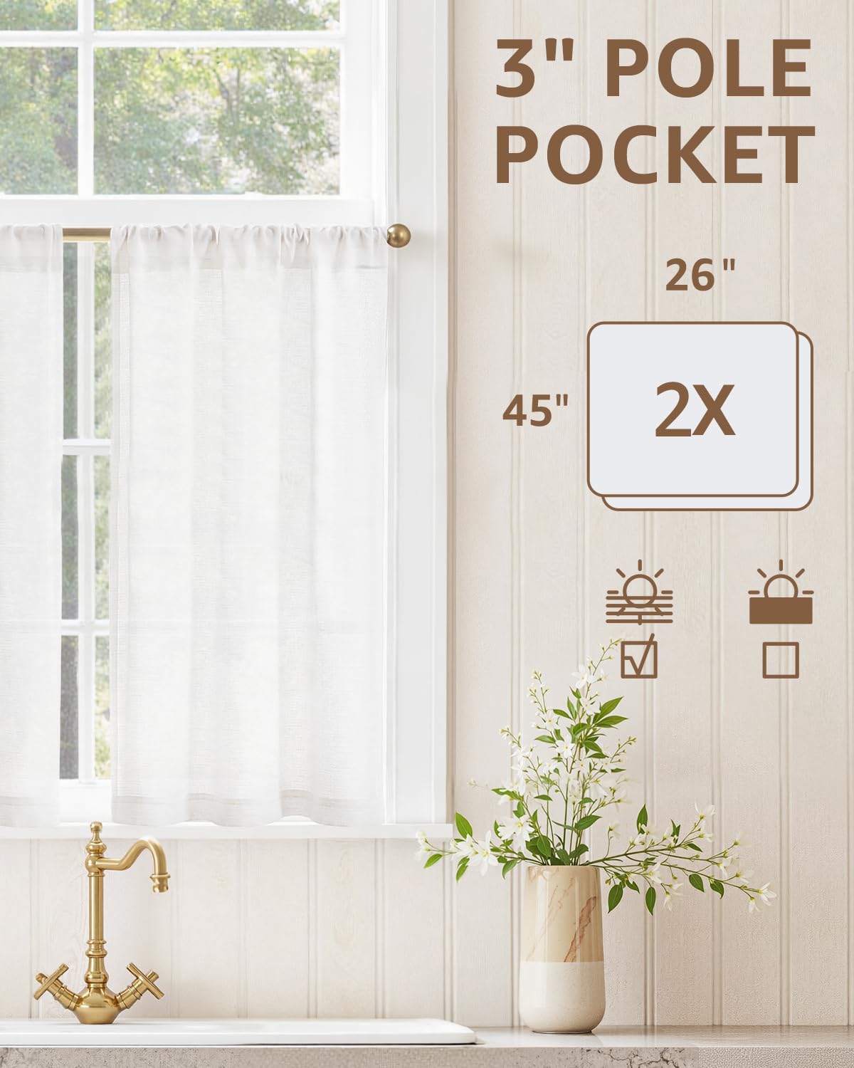Amazon.com: jinchan Kitchen Curtains Linen Tier Curtains 45 Inch