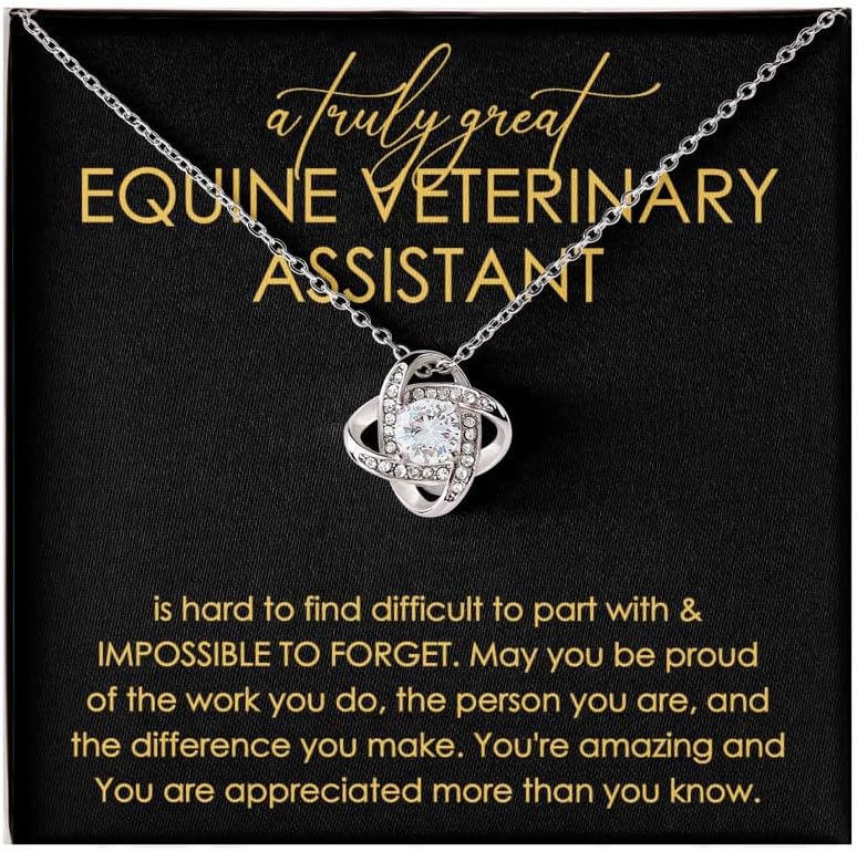 Equine Veterinary Assistant Necklace Message Card Box Love Knot Mahogany - Hard To Find Difficult To - Veterinary Technologist Cat Dog Lovers