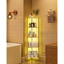 Corner Shelf with LED Light, 5-Tier Corner Bookshelf, Narrow Display Shelf with Storage Rack,Wood Corner Book Shelf for Living Room, Bedroom, Office, Oak