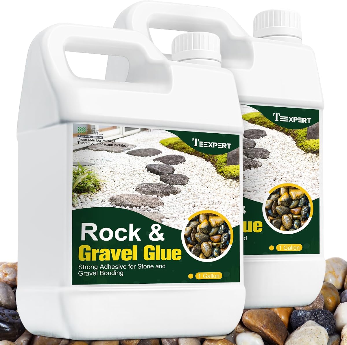 Teexpert 2 Gallon Rock Glue for Landscaping – Strong Pea Gravel Binder & Stone Adhesive for Walkways, Yards, Patios, and Decorative Driveway Edges | Landscape Glue for Pea Gravel, Pebbles & Stones, Dilute 1:1 for Up to560 Sq Ft in 2 Coats, Weather-Resistant, Dries Clear