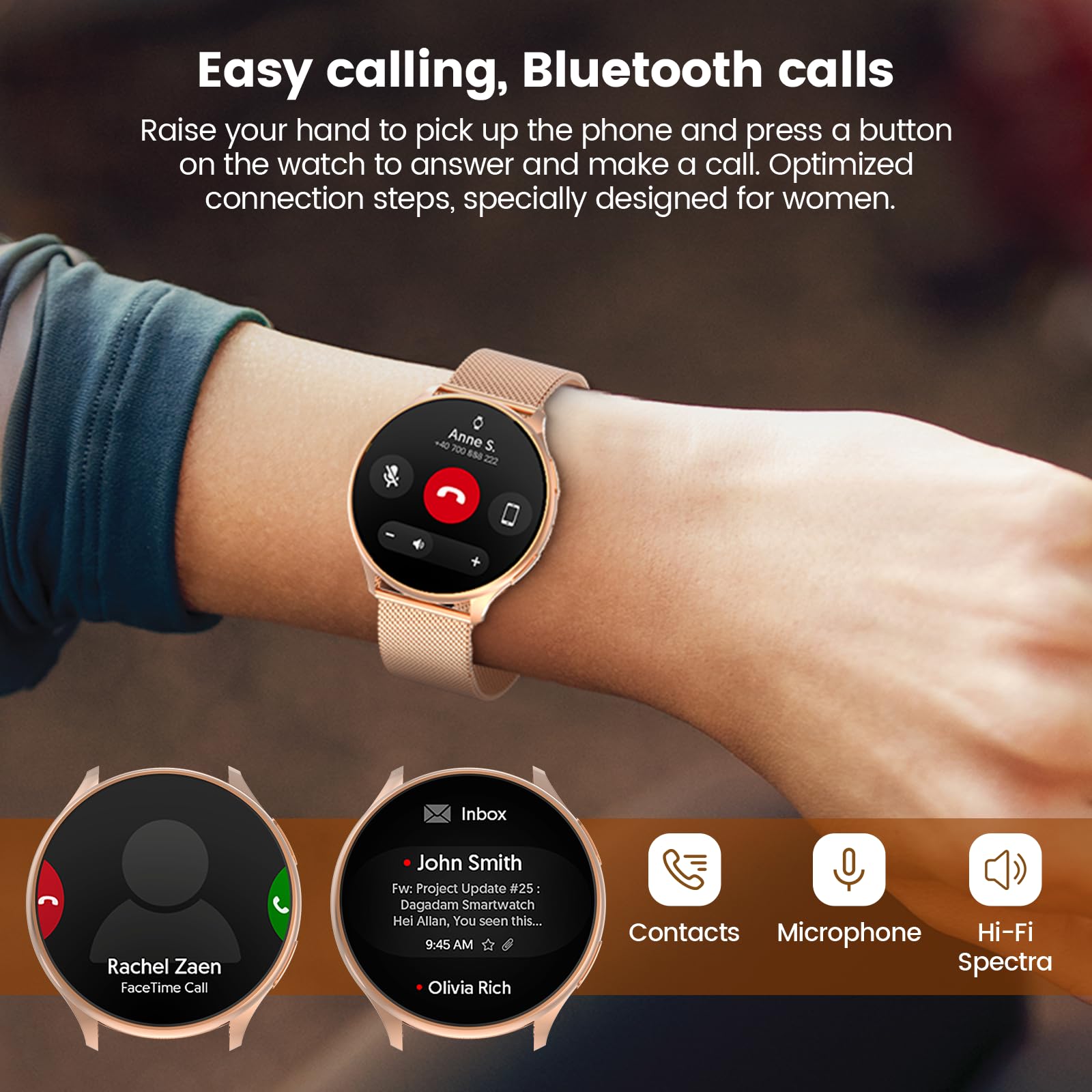 SLOKSFil Reloj Inteligente Mujer, 1,39" SmartWatch Mujer Redondo SpO2, 24H Pulsometro, Presión Arterial, Monitor sueño, Monitor de sueño 120 Deportes para iOS Android (Oro Rosa)