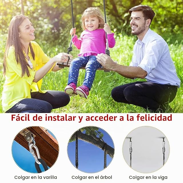 Foto 7 de 7 de PELLOR Columpios Infantiles, Columpio de Madera Columpios de Jardín al Aire Libre con Cuerda Ajustable…