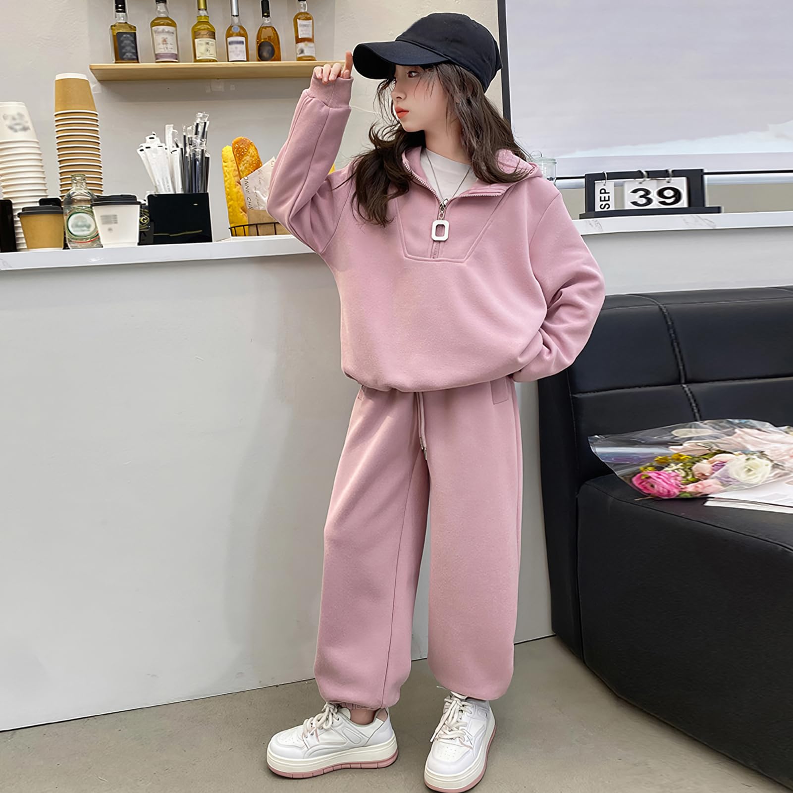 Chándal para niña, 2 piezas, ropa deportiva para niños, clásica, media cremallera, manga larga, sudadera y pantalones, juego de ropa para primavera/otoño, 4-10 años