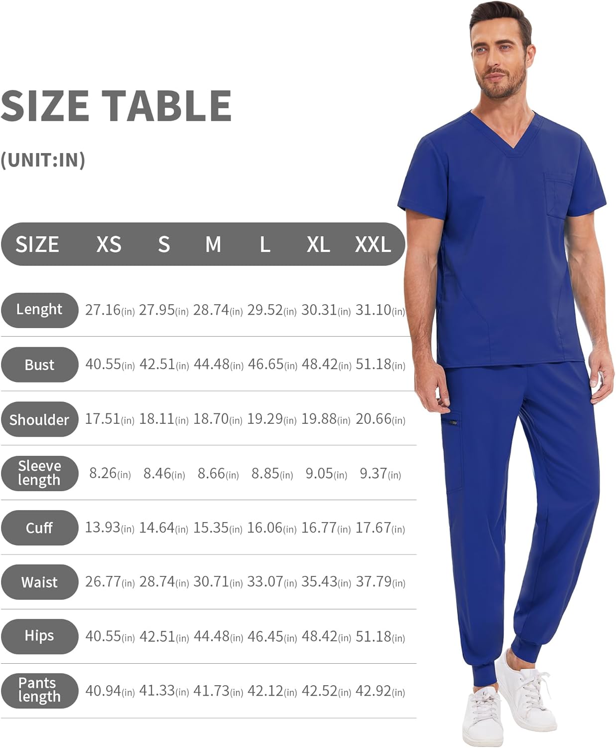 niaahinn Men Scrub Set-Stretch V-Neck Scrub Top & Jogger Pant with 9 Pockets, Yoga Waistband, Anti-Wrinkle Scrubs for Men