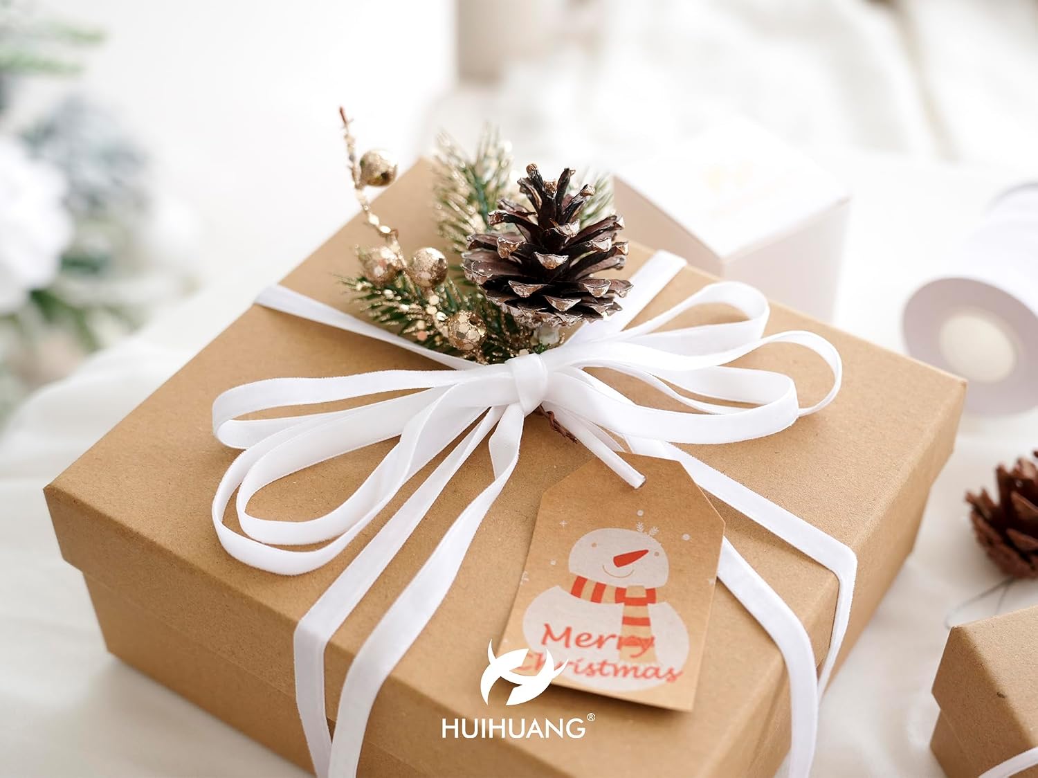 HUIHUANG White Velvet Ribbon 3/8 inch x 25 Yards Single Face Velvet Ribbon for Gift Wrapping, Christmas Tree Ornaments, Wreath Decor, Invitations, Hair Bows, Flower Bouquet, Home Decor image 3