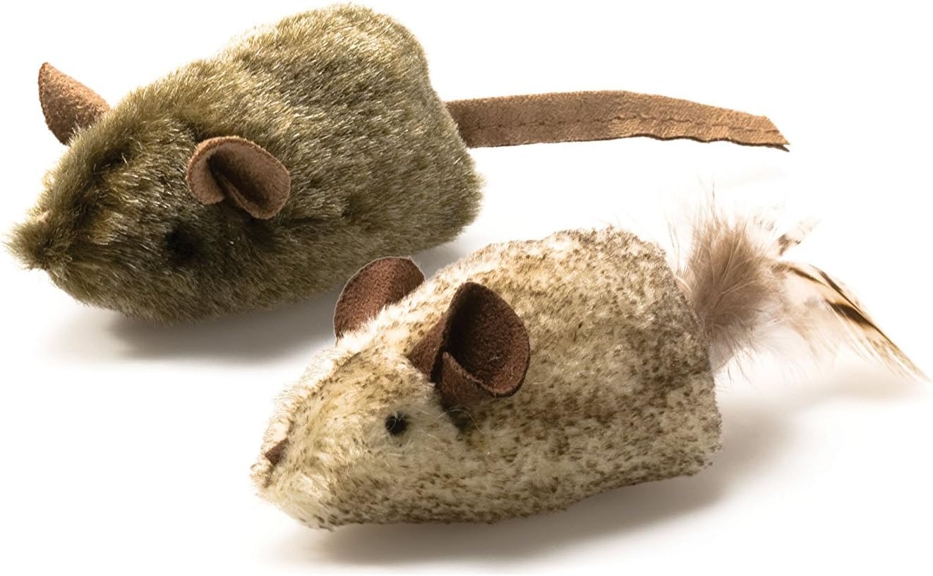 OurPets Play-N-Squeak Twice the Mice Cat Toy, 2pc Squeaking Cat Mouse Toy with Catnip