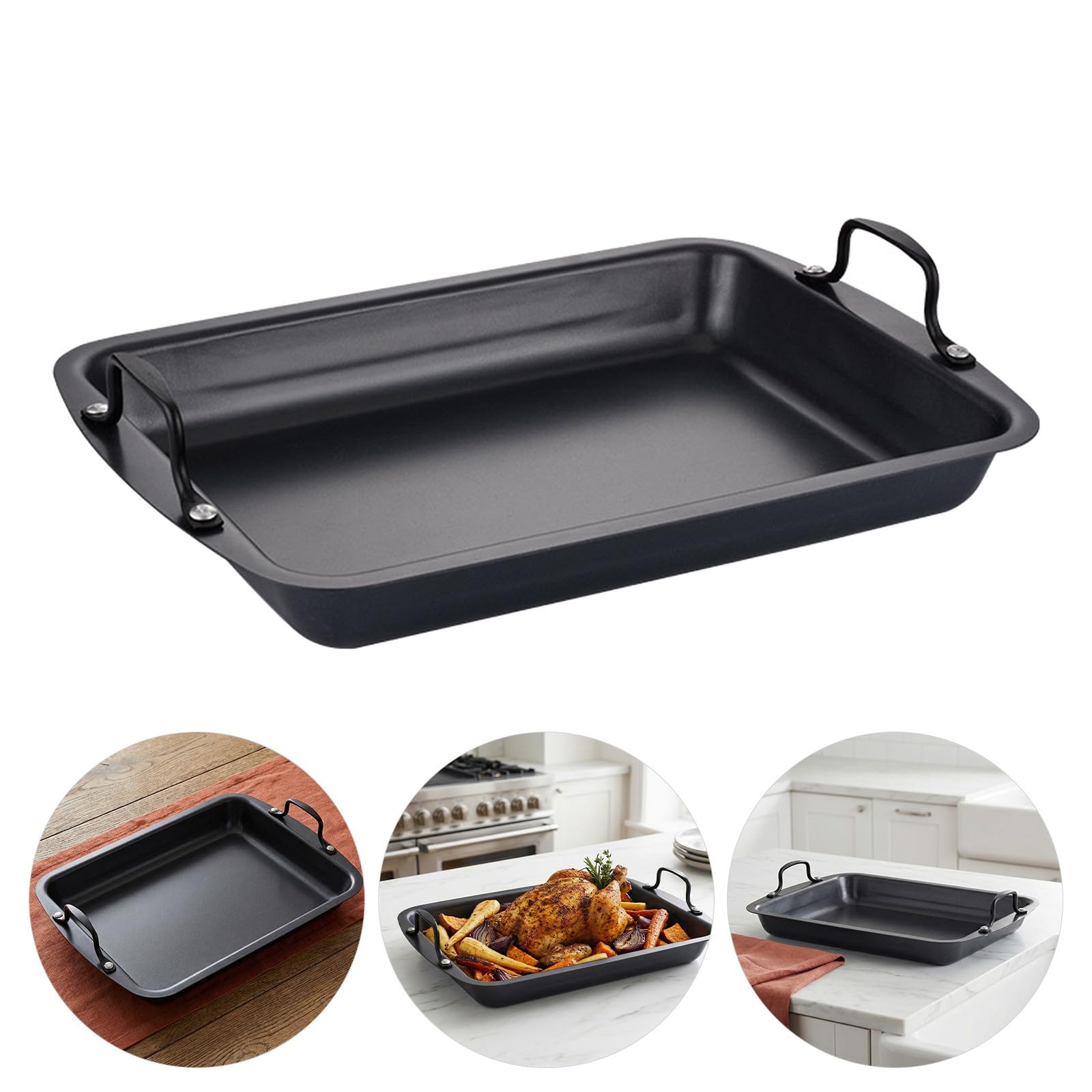 Bandeja para Asar de Acero Inoxidable Recubrimiento Antiadherente, Distribución Uniforme del Calor y Diseño Rectangular para Cocinar Pescados y Carnes
