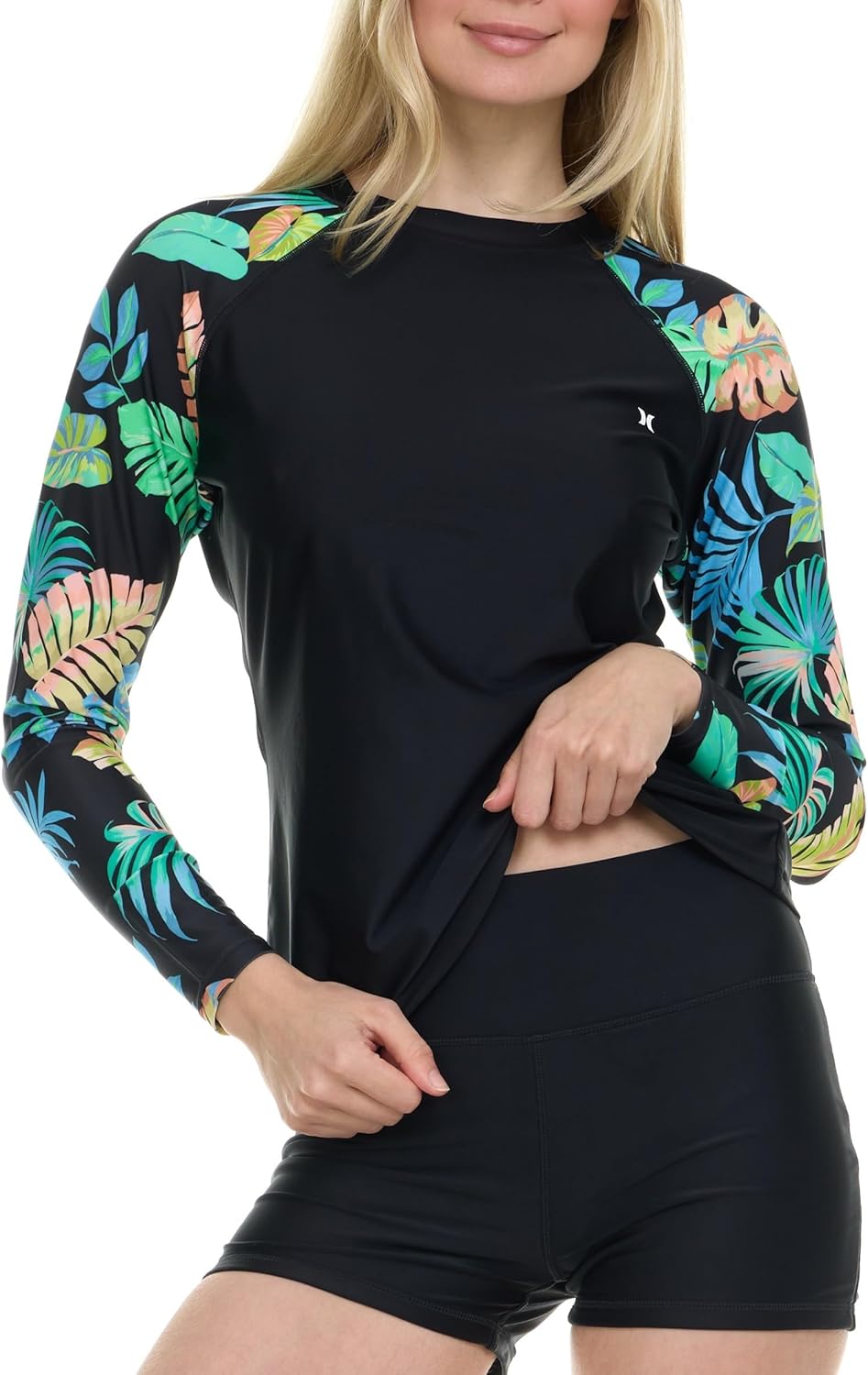 Hurley Womens Two Piece Rash Guard & Swim Shorts, Long Sleeve Swim Shirt, Quick Dry Swimsuits UPF 50+ SPF Sun & UV Protection