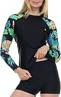 Hurley Women's 2-Piece Rash Guard Set: Long Sleeve UPF 50+ Swim Shirt & Quick-Dry Swim Shorts for UV Protection
