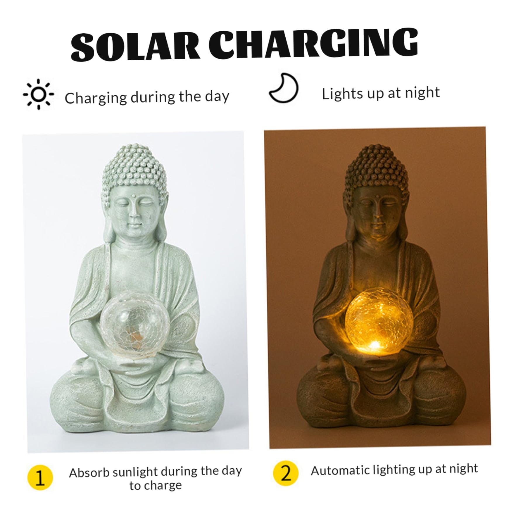 Estatua de Buda para decoración al aire libre, LED impermeable a prueba de sol, figura de jardín de Buda con energía solar, ideal para decoración de meditación en jardín, patio o césped, inauguración