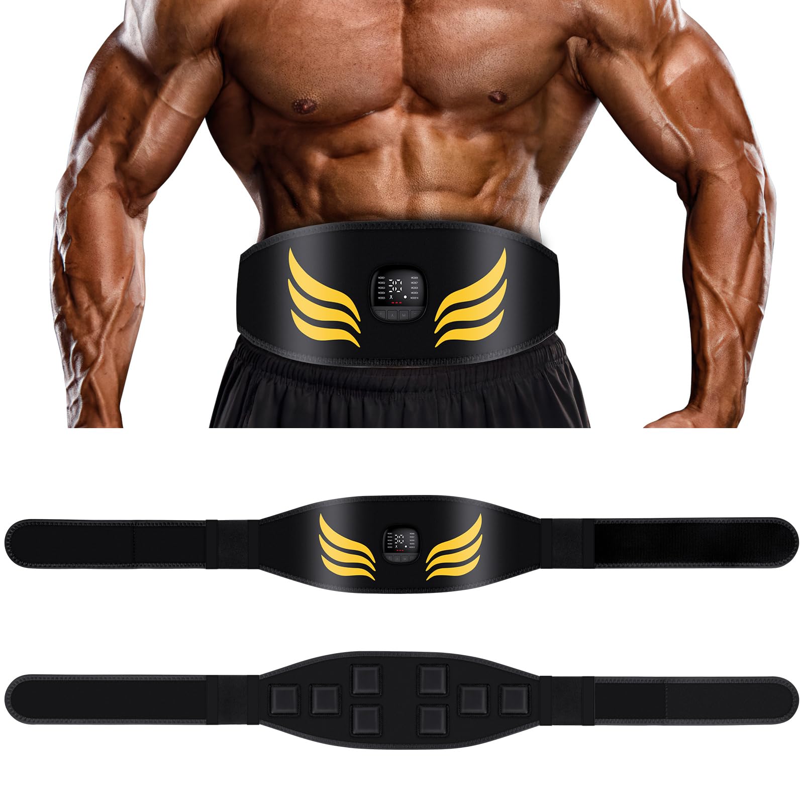 EMS Bauchmuskeltrainer,Bauchmuskeltrainer Elektrisch mit 10 Modi und 30 Intensitäten,USB-Wiederaufladbarer Tragbarer EMS Trainingsgerät, mit Nzeige des Kalorienverbrauchs,EMS Bauchtrainer