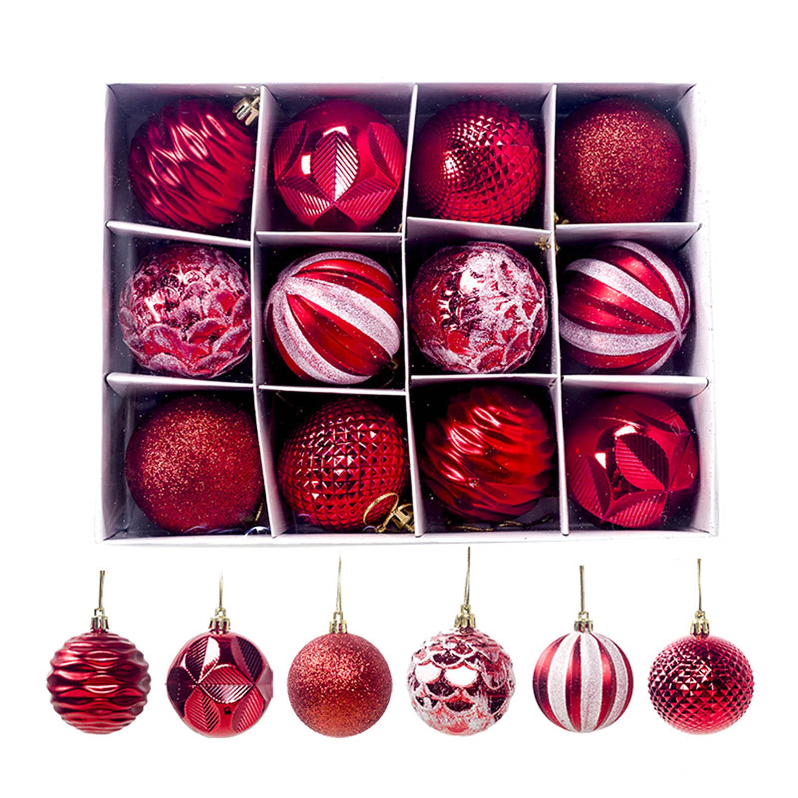 Christmas Baubles 12PCS Xmas Tree Bauble Hanging Loop Shatterproof Ornamets Personalised Christmas Decorations — image 1