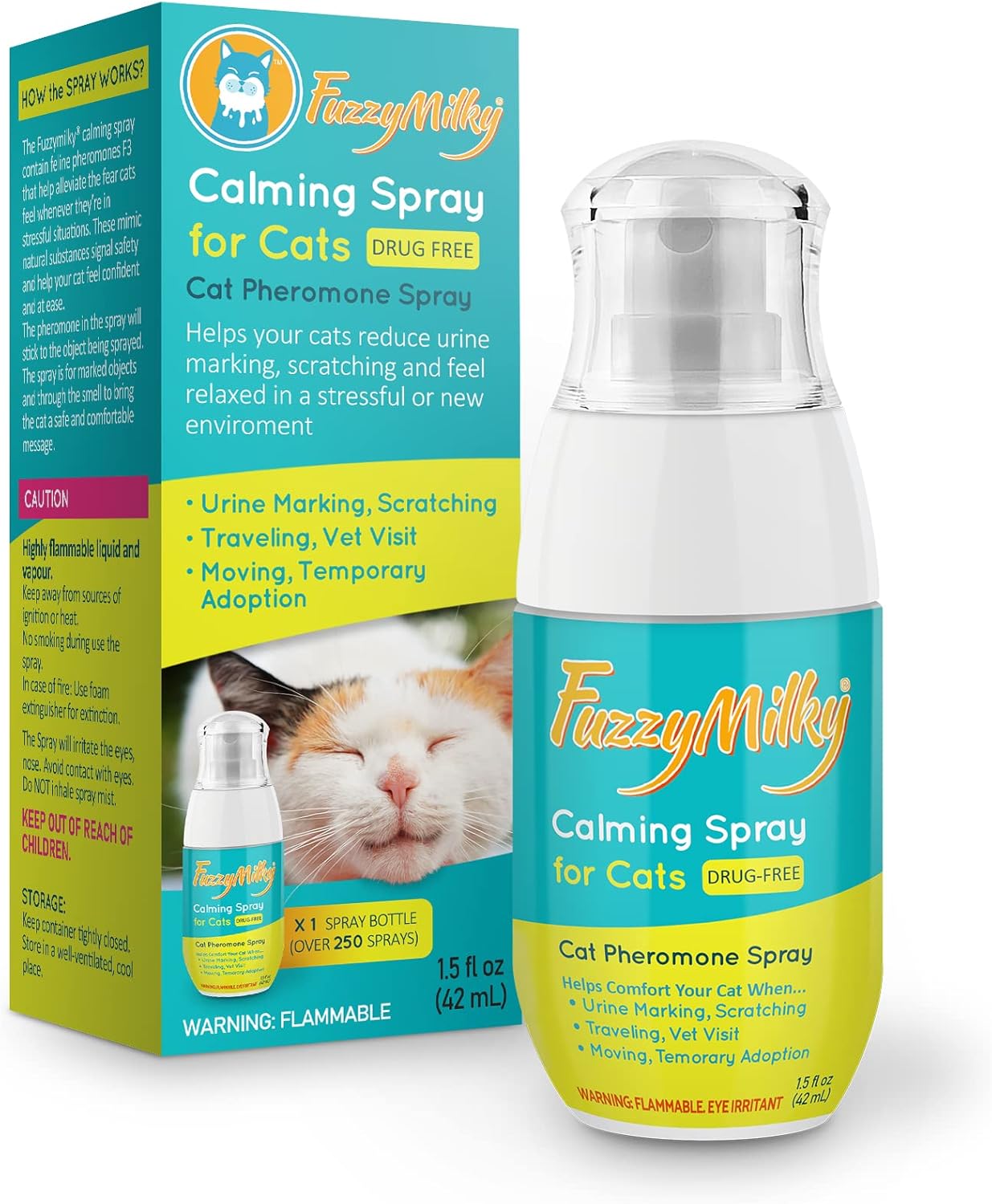 FuzzyMilky Cat Calming Spray Cat Pheromone Spray for Comfort, Travel, Moving, Vet