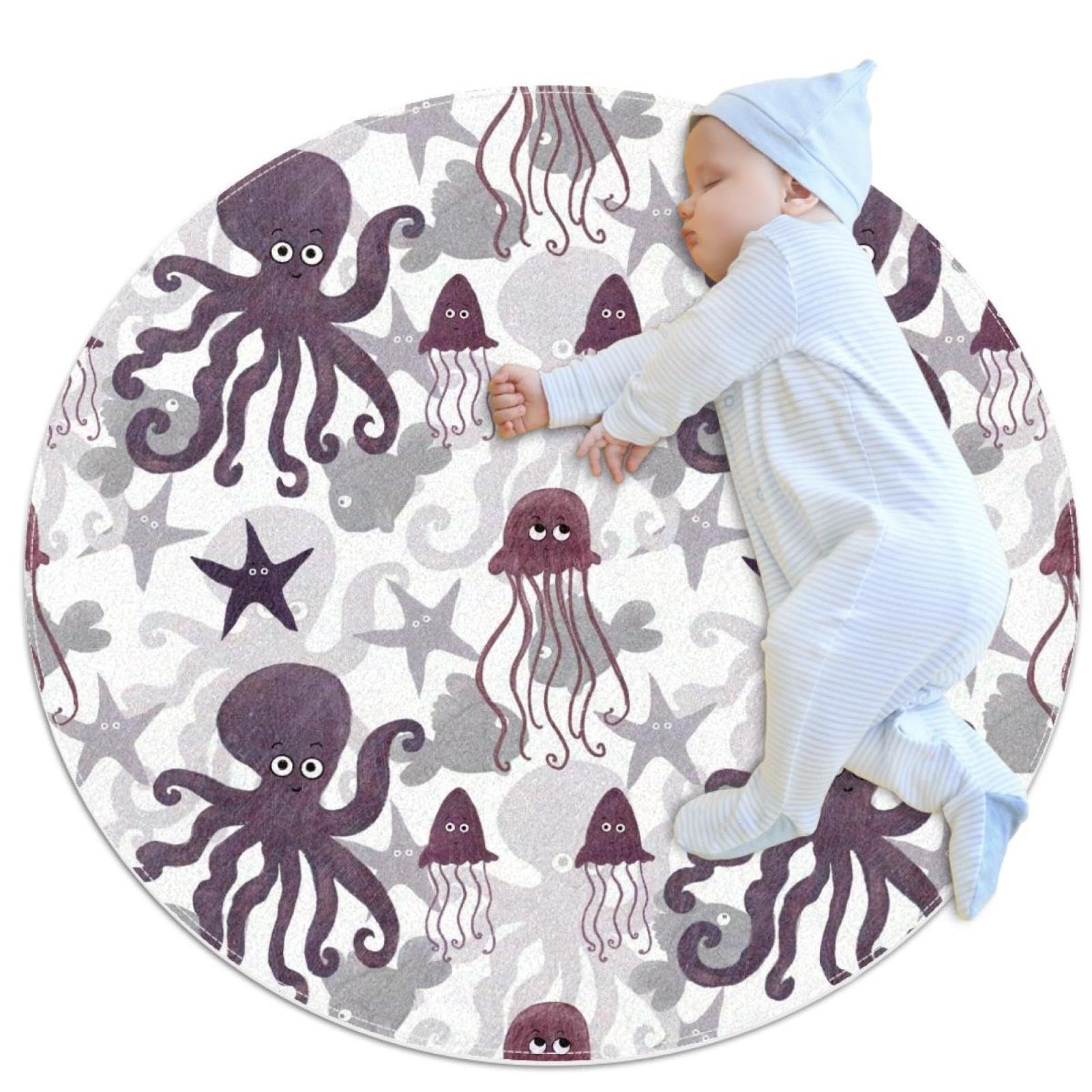 Petit tapis de salle de bain antidérapant rond 1m motif pieuvre méduse