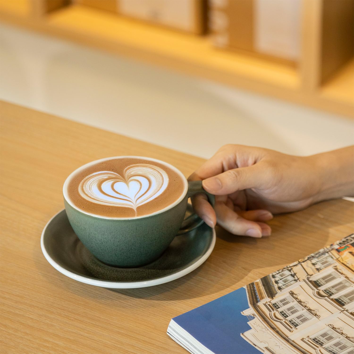 Loveramics Matowy kubek do cappuccino, ceramiczny kubek do latte z podstawką, zestaw kubków z kamionki o grubych ściankach, zestaw kubków Barista Latte do latte, cappuccino, herbaty - kolory mineralne