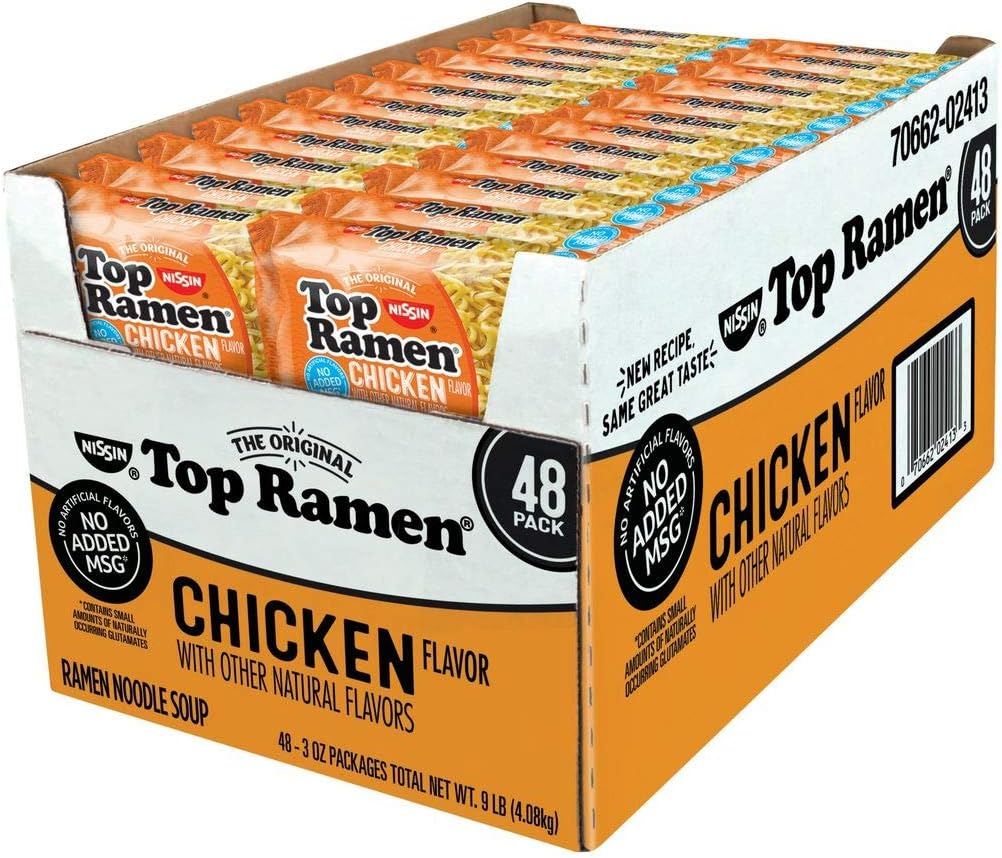 Nissin Top Ramen Chicken Flavor Noodle Soup, 3 Ounce (Pack of 24) (2 Pack)