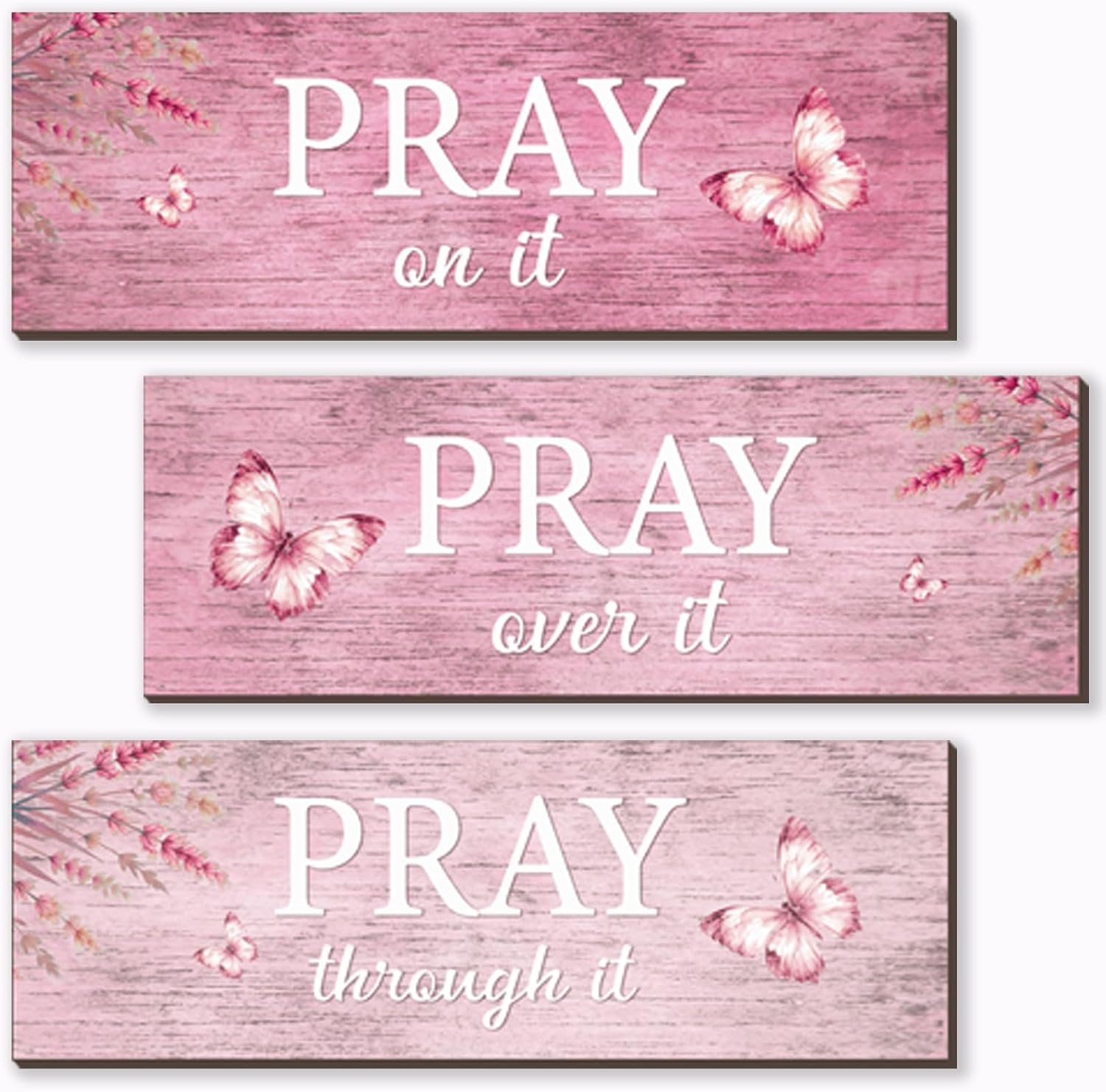 Pink Inspirational Office Decor Pray Over It Bible Verse Wall Art Christian Gifts for Women Office Desk Accessories Sign Bedroom Bathroom Room Decoration for Women, Pink 12x 4 Inches