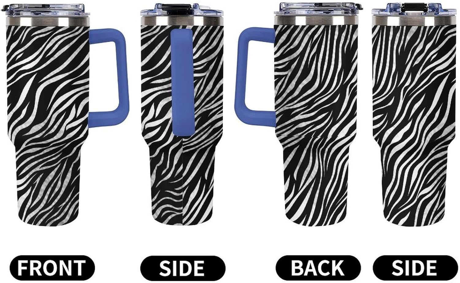 Zebra Print Tumbler 40 Oz with Handle&Lid Large Car Cup Stainless Steel Vacuum Travel Mug Insulated Water Bottle Leak-proof Portable Coffee Cup for Home Car Outdoor