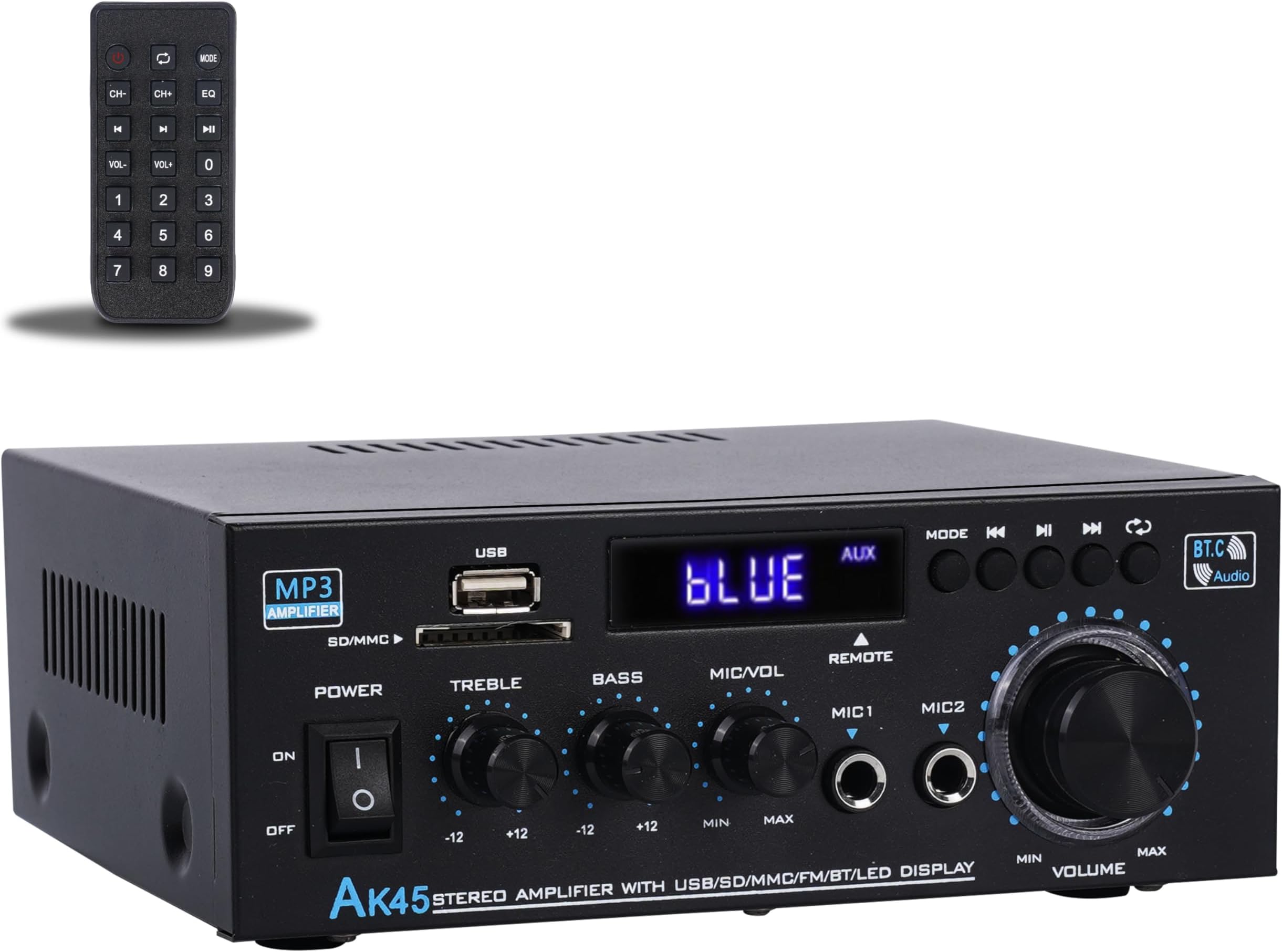 Stereo Home Audio Amplifier Bluetooth 5.0 Amplifier 300Wx2 Dual Channel Speaker Amplifier with FM Radio, USB, SD Card Input for Home Theater Audio Stereo System with Remote Control