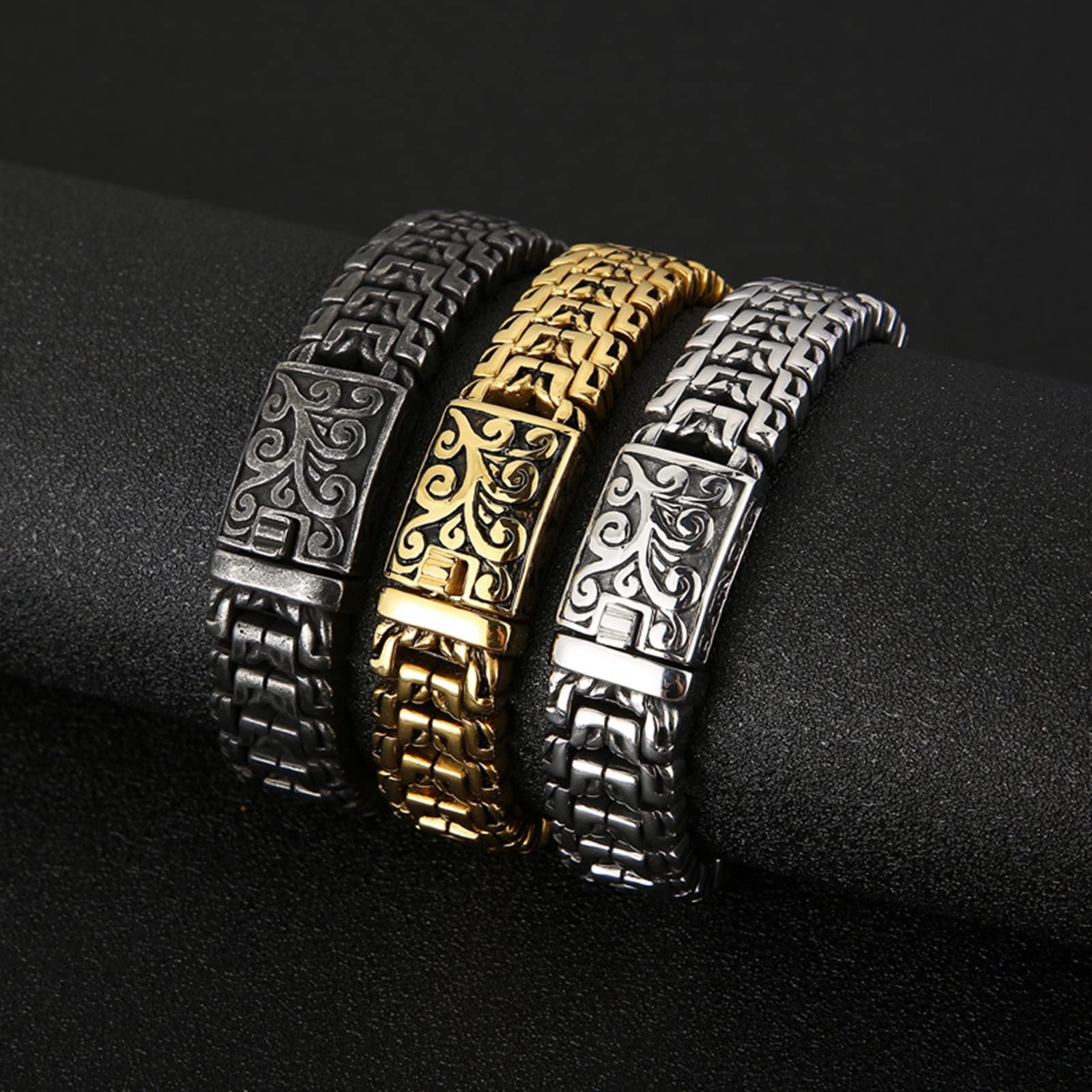 Freundschaftsarmband, Armband Männer Kette Rostfreier Stahl Anderer Kettentyp Hip Hop Blumen Totem Design Armband für Herren
