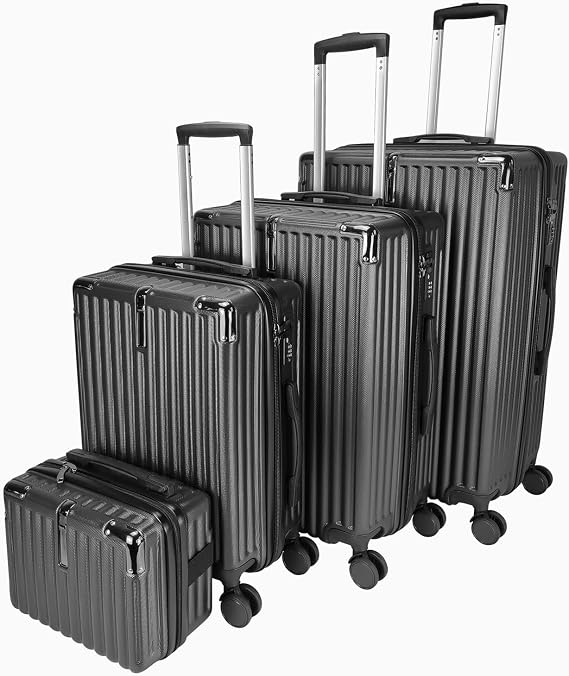 Suitcase Set - Cabin Suitcase - Large Medium Small Size Lightweight Suitcases 4 Wheel & Hard Shell - Hand Luggage Bag Flight Carry-ons Travel Cabin Bags (Grey, Set of 4)