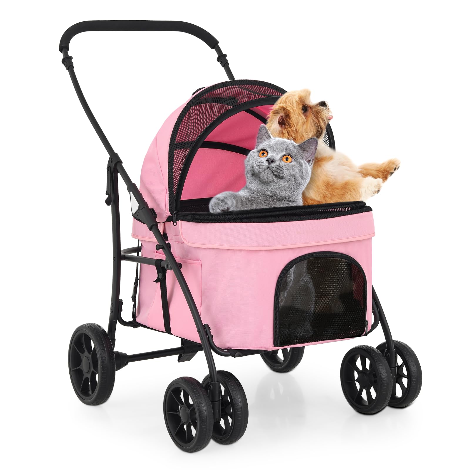 Athena collection Dog Stroller for Small/Medium Dogs,Foldable Pet Stroller with Detachable Carrier,Protable Travel for 2 Cats up to 45lbs(Soft Pink)