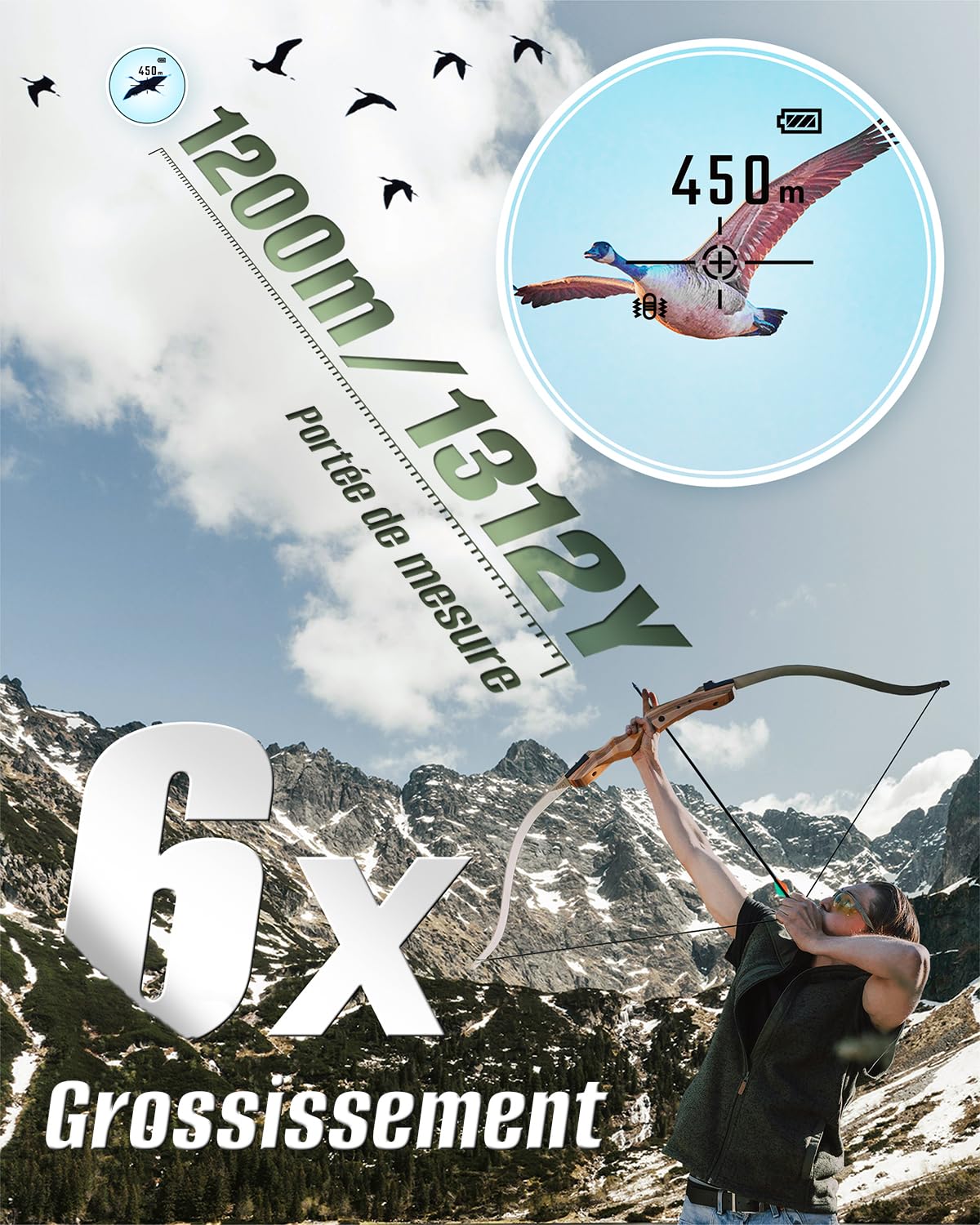 Inkerma Télémètre Golf Chasse 1000/1200M Rechargeable Grossissement 6X Écran LCD Angle Compensation Pente