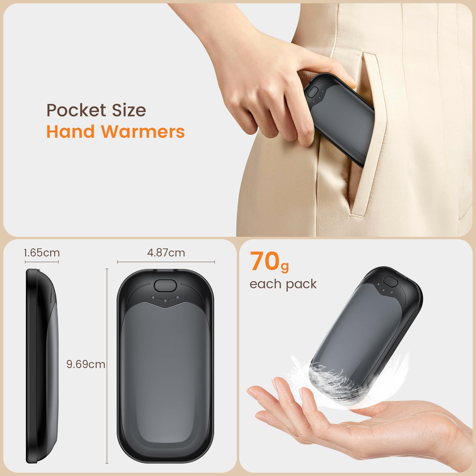HIULLEN Scaldamani ricaricabile, 5200 mAh, scaldamani elettrico, Power