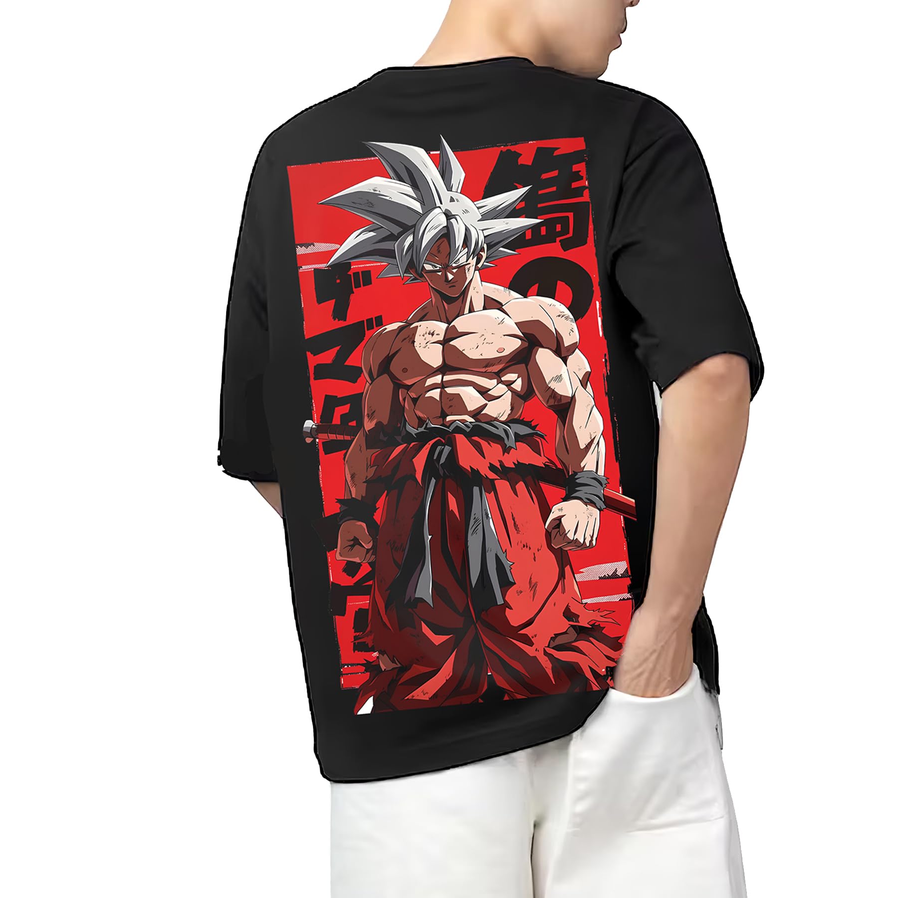 aroa DBZ Goku Model : 004 Men Cotton Printed Oversized/dropshoulder/Round Neck Black T Shirt-picture-10