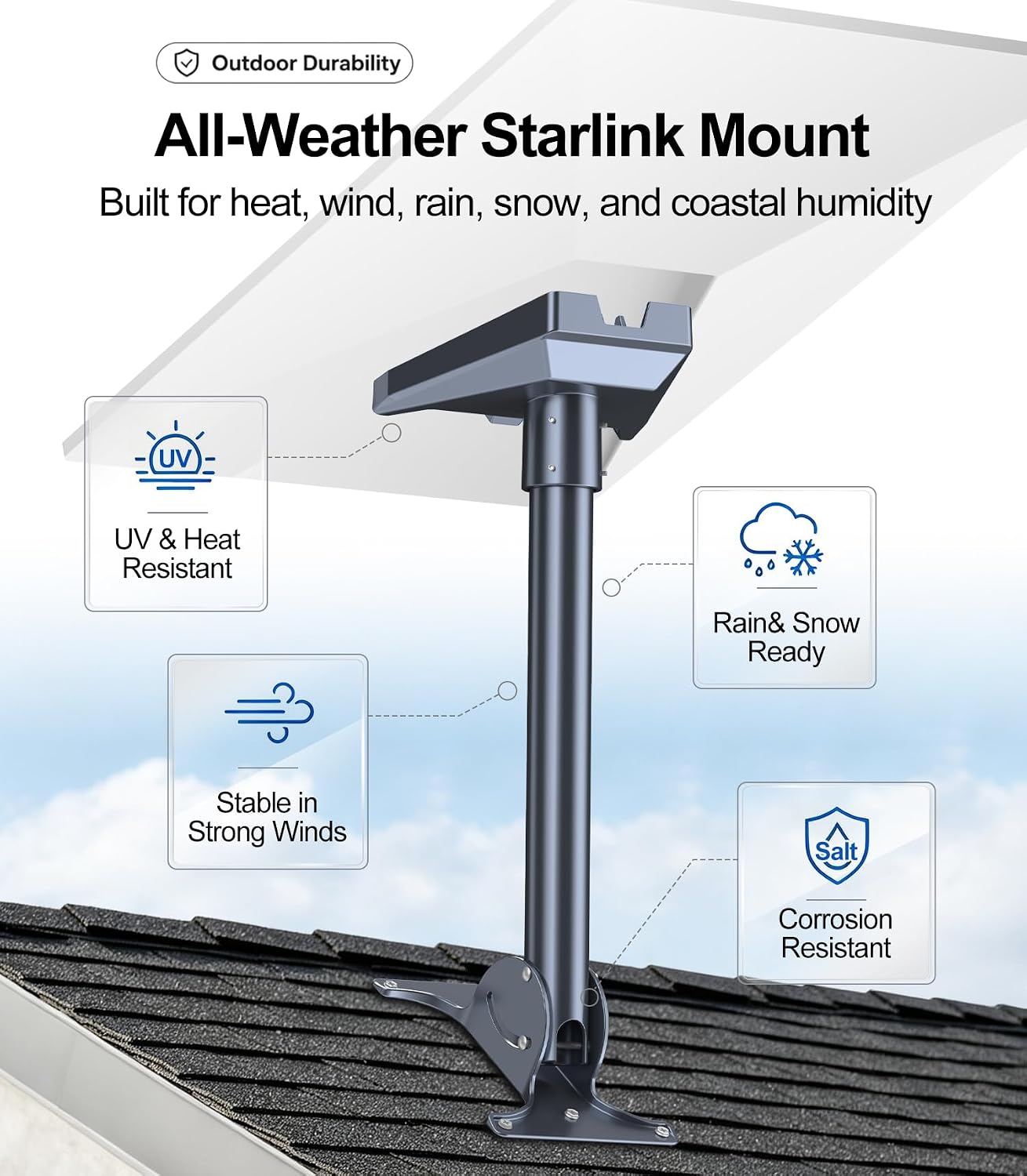 PandaShield Starlink Straight Pole Mount for Standard Gen 3/V4 Dish