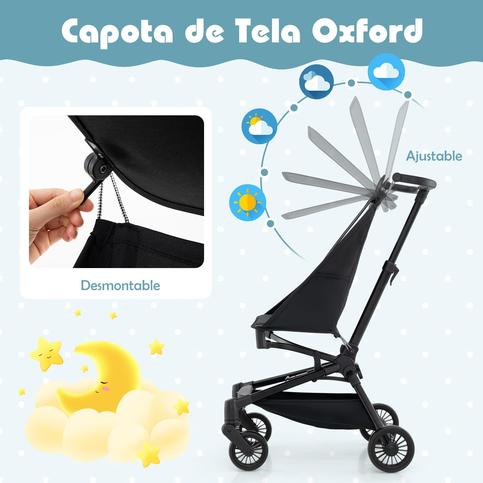 COSTWAY Silla de Paseo Ligera, Carrito Bebe Plegable con Capota Ajustable, Cochecito Bebe Compacto para Avión, Canasta de Almacenamiento y Ruedas Todo Terreno, para Bebés de 6+Meses