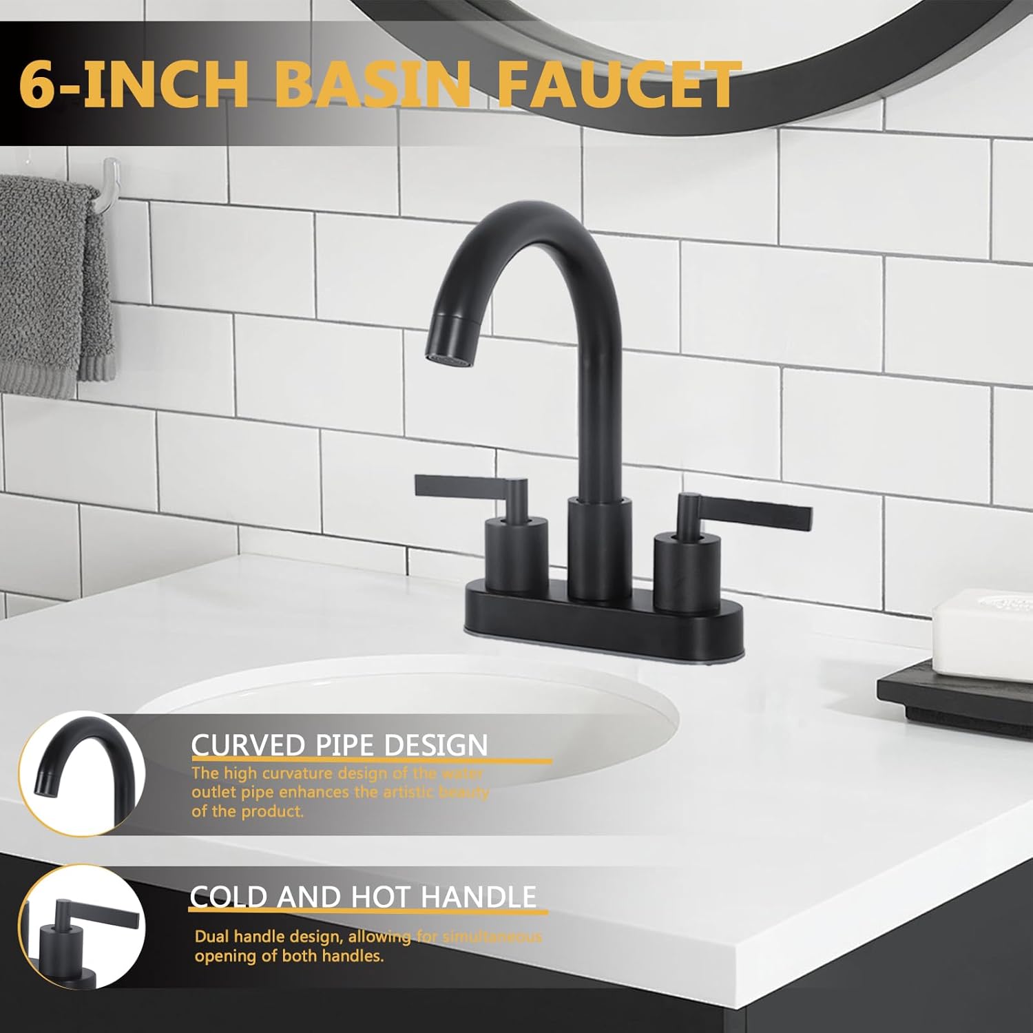 KINGO HOME Matte Black Bathroom Sink Faucet,Waterfall Bathroom Faucet 2 or 3 Holes, 4 Inch Centerset Faucets, 2 Handles Vanity Faucets, Pop Up Drain Assembly Included